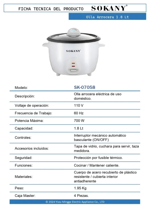 Olla Arrocera 1.8 Lt 5 03 FT Olla Arrocera 1.8 Lt SK 07058 OP