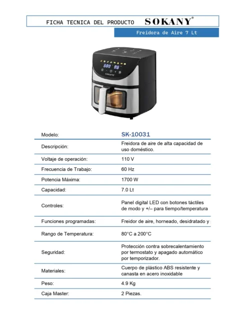 07 FT Freidora de Aire 7 Lt SK 10031 OP