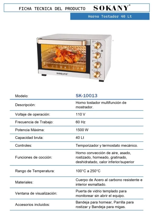 Horno Tostador 40 Lt 5 10 FT Horno Tostador 40 Lt SK 10013 OP