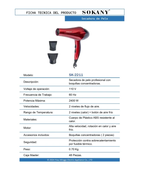 Secador de Pelo 5 11 FT Secadora de Pelo SK 2211 OP