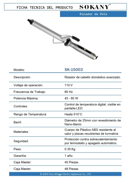 Rizador de Pelo 5 13 FT Rizador de Pelo SK 15003 OP