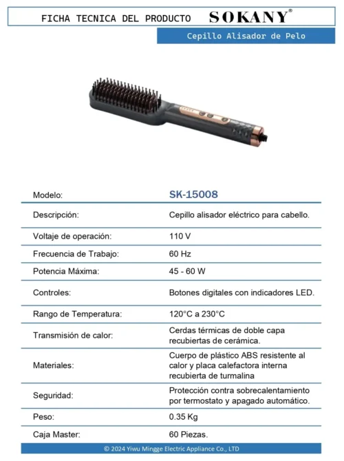 Cepillo Alisador de Pelo 5 14 FT Cepillo Alisador de Pelo SK 15008 OP