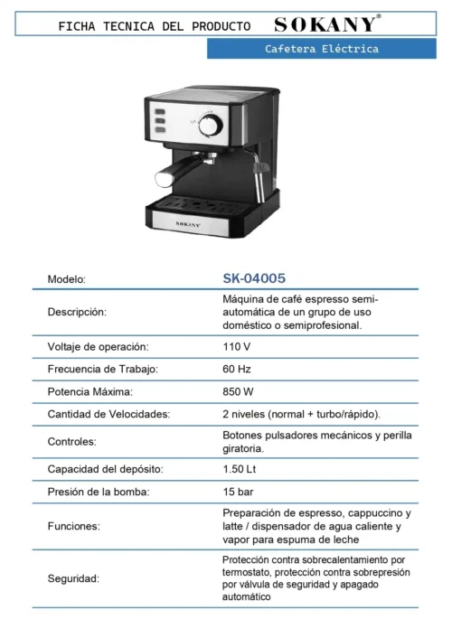 Cafetera Eléctrica Semiprofesional 5 17 FT Cafetera Electrica SK 04005 OP
